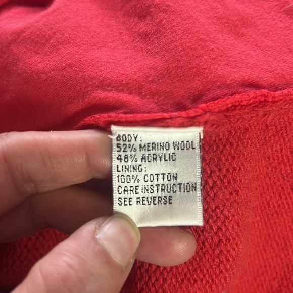 Rare🧚♀️Colour Bright Red Crochet Knit Merino Wool Blend Sweater Top Size M - Picture 11 of 14